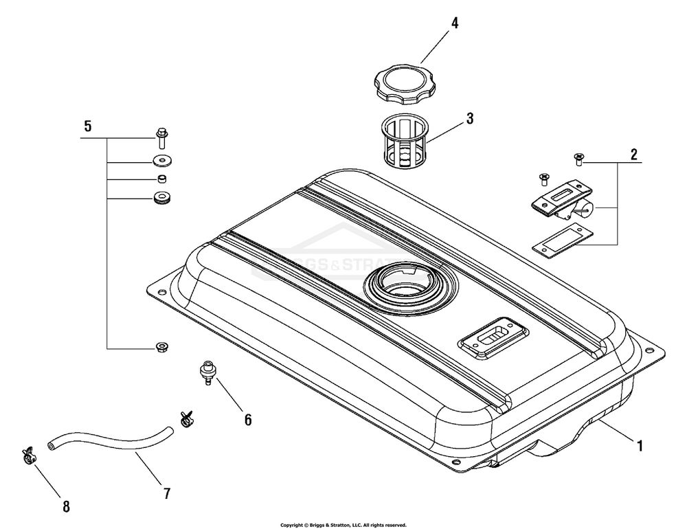 Fuel Tank (030395 030396 030397) Diagram and Parts List for 038029-00  Briggs and Stratton Generator